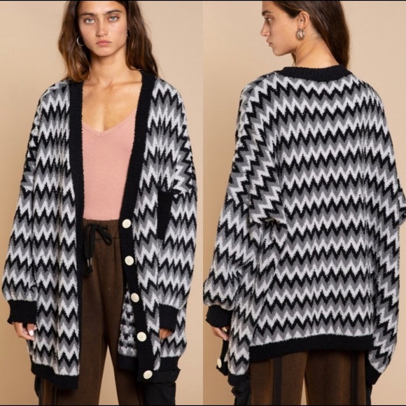 POL Sweaters - POL Zig Zag Chevron Berber Oversized Cardigan